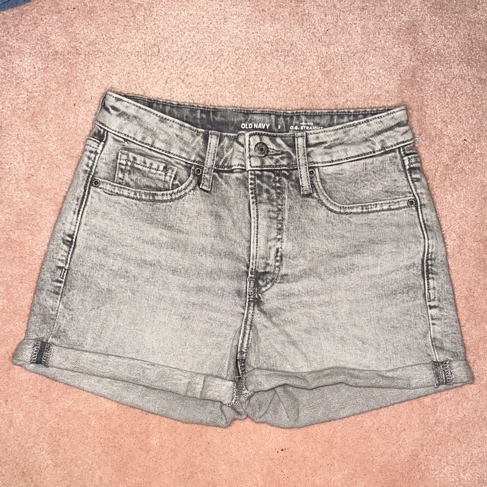 Old Navy High Rise O.G. Straight Secret Smooth Pockets Light Grey Denim Shorts